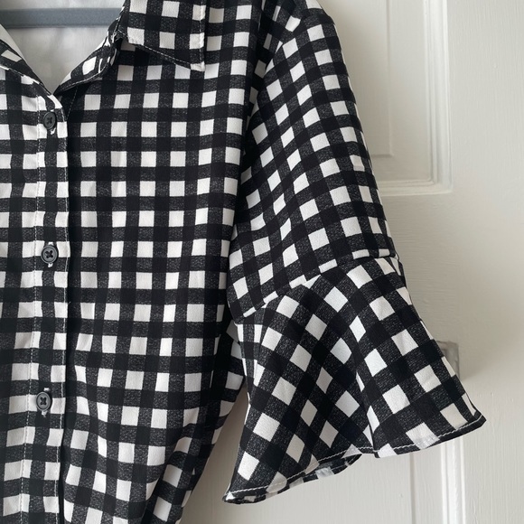 Banana Republic ruffle sleeve dress blk/white gingham checkered pockets! SZ2P - Picture 4 of 6